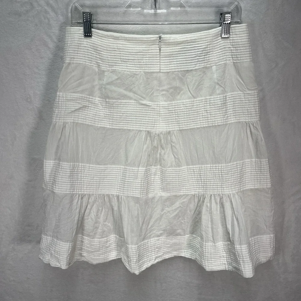 AKRIS Punto Tiered Cotton Skirt Womens 8 White Coastal Island Beach Resort